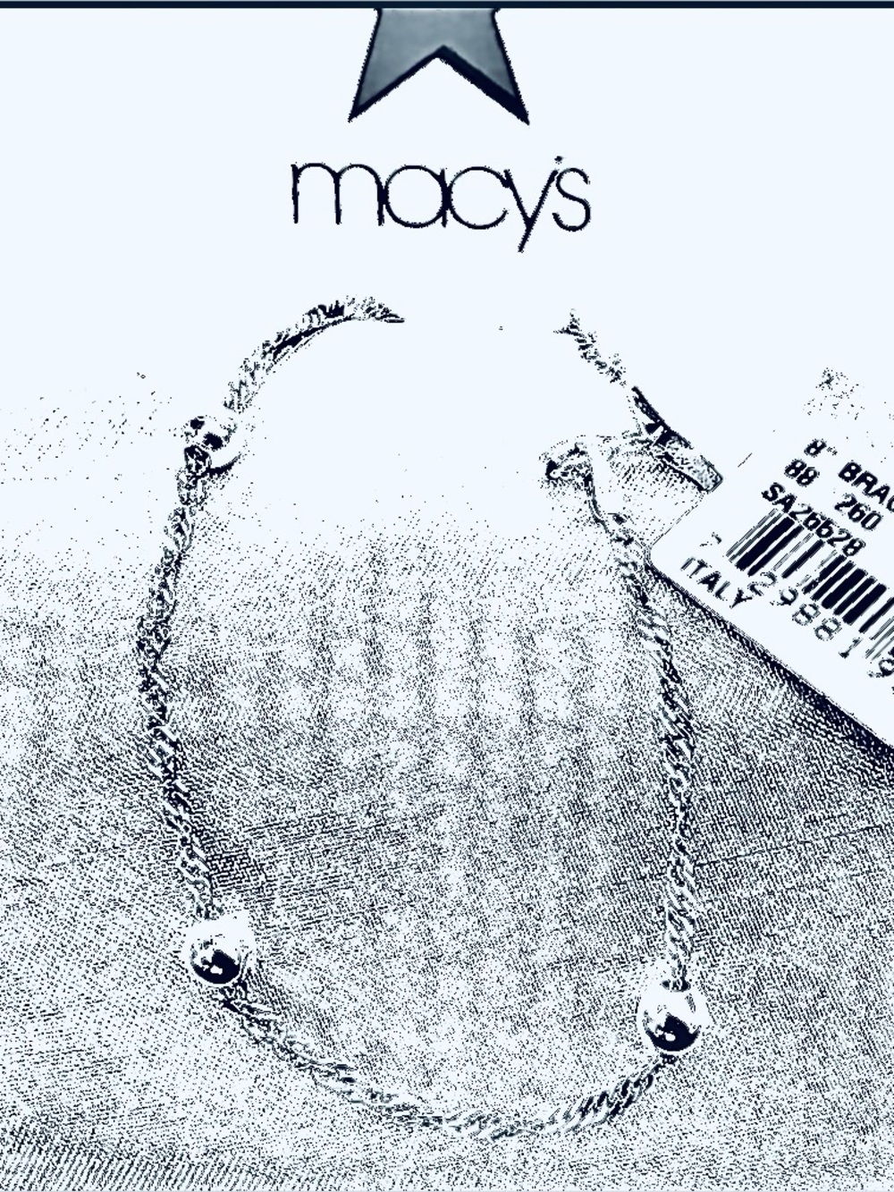 Macy's Fine Silver Twist Chain & Ball Italian Bracelet 8" NEW W TAG Box
